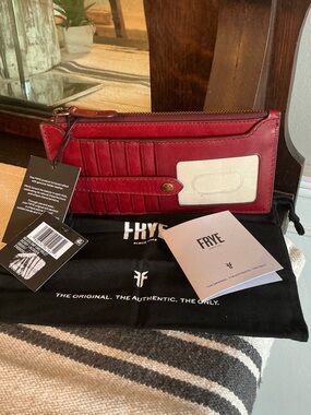 NWT Frye Melissa Leather Snap Card Wallet Berry Lacquer Red Retail $98